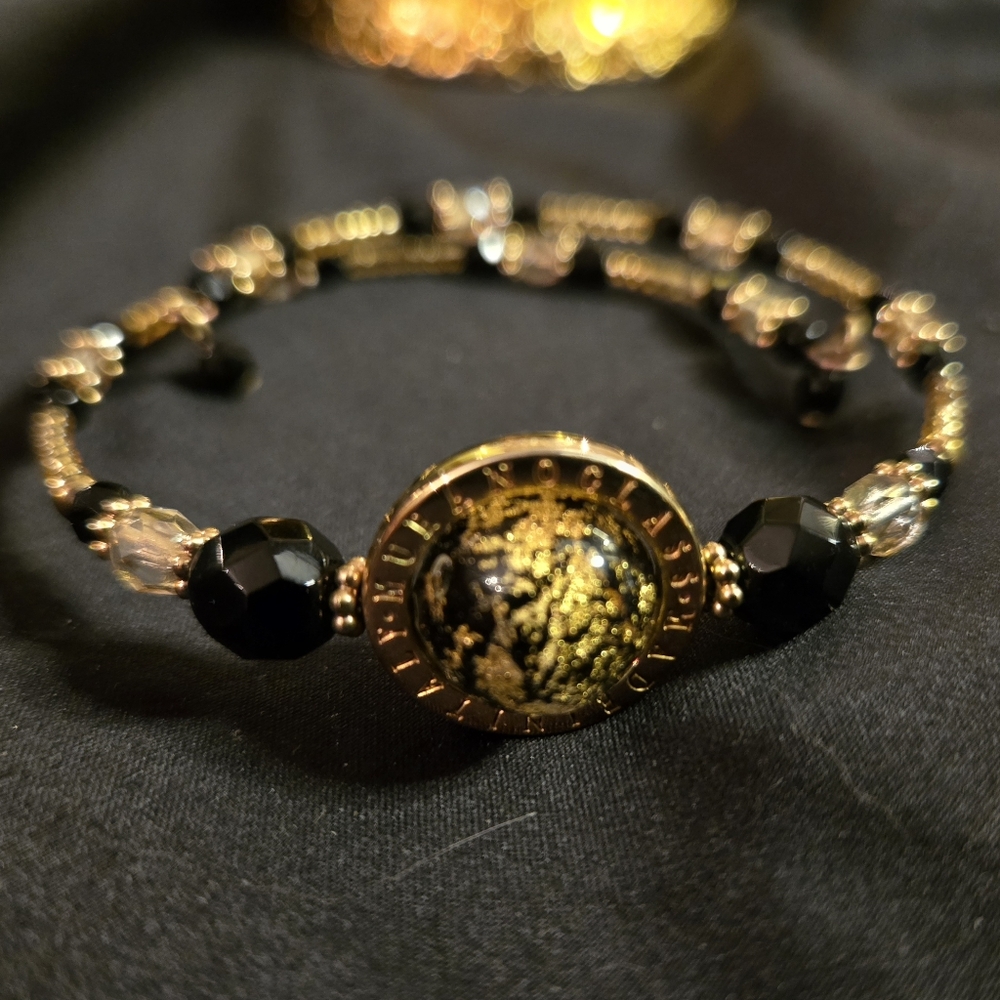 Authentic Murano Glass Bracelet | Made in Italy | Gold Foil Venetian Bead